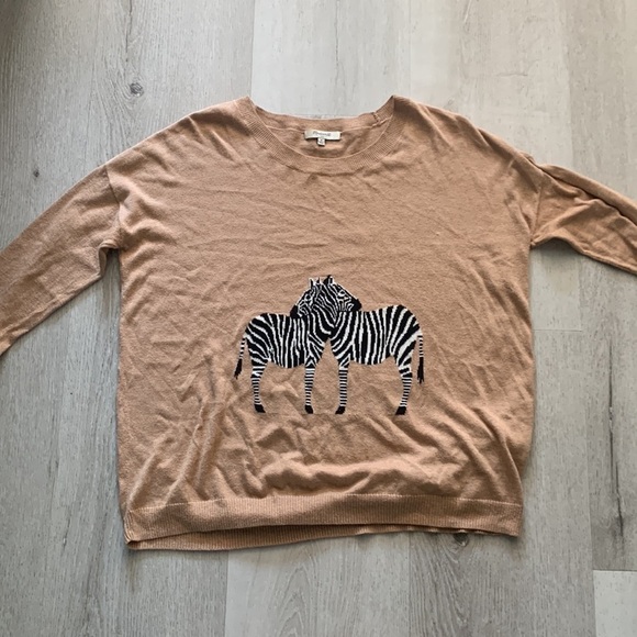 Madewell Studio sweater in zebra size S animal tan camel cotton boxy oversized - Picture 8 of 10